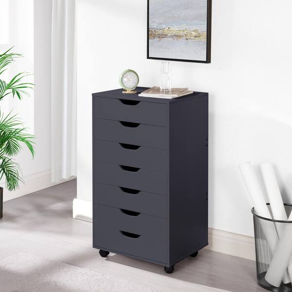 MAYKOOSH Black, 7-Drawer Office Storage File Cabinet on Wheels, Mobile ...