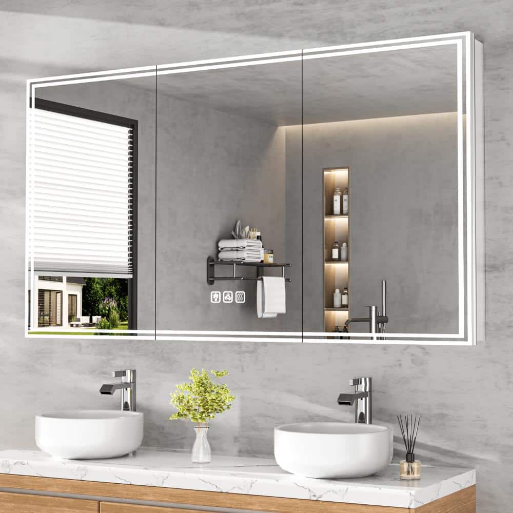 60 in. W x 32 in. H Silver Rectangular Aluminum Dynamic Flow Lighting Surface/Recessed Medicine Cabinet with Mirror price history on PriceWatchPro