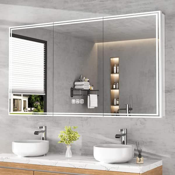 FAMYYT 60 in. W x 32 in. H Silver Rectangular Aluminum Dynamic