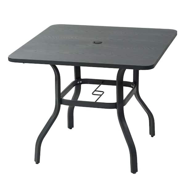 37" Square Metal Outdoor Dining Table with Umbrella Hole
