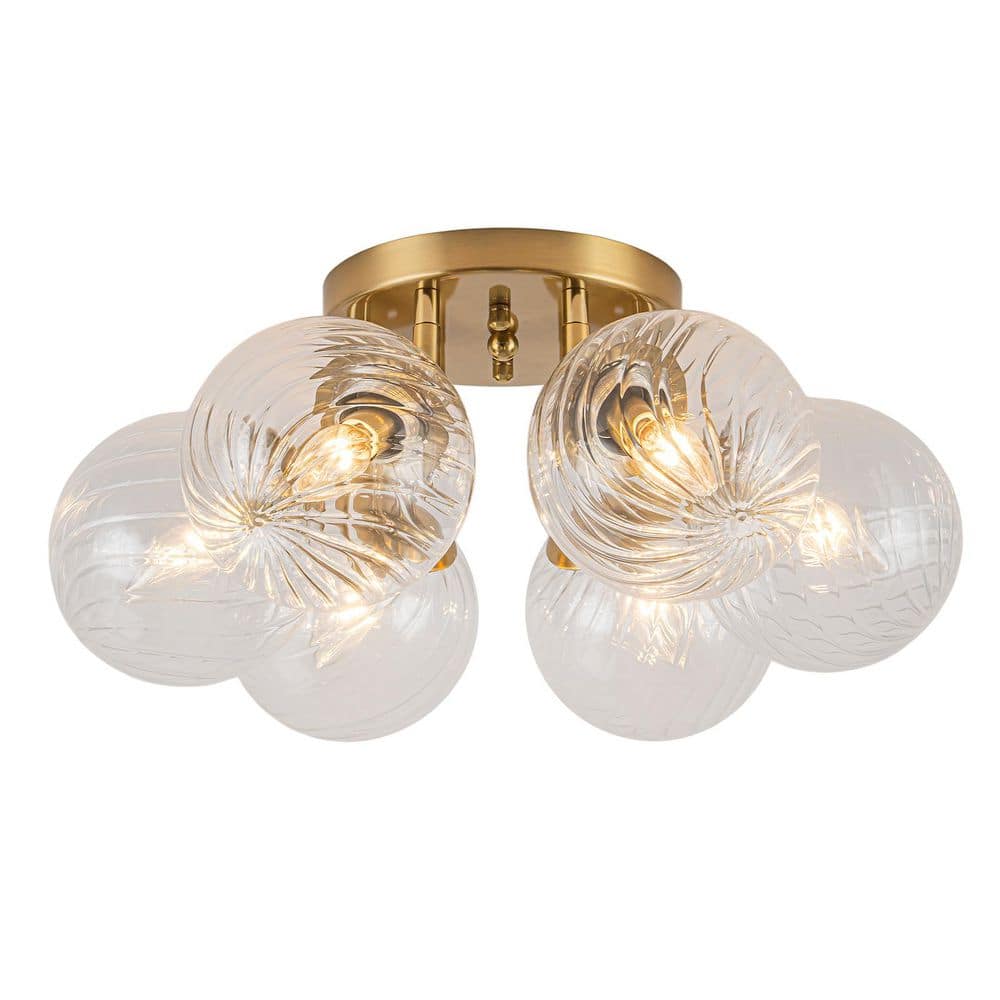 21.65 in. 6-Light Globe Brushed Brass Iron Semi-Flush Mount Ceiling Light Fixture with Clear Textured Glass for Bedroom price history on PriceWatchPro
