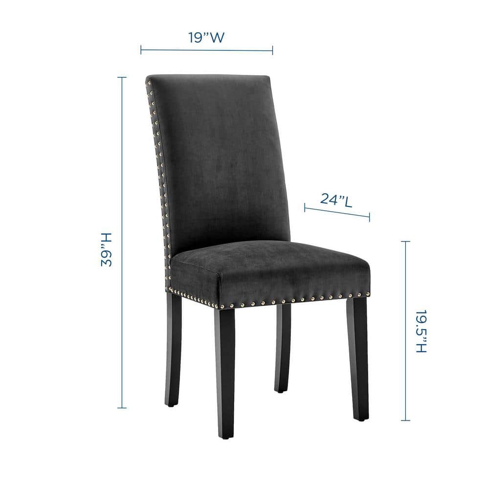 Charcoal Velvet Upholstered Parsons Side Chair with Nailhead Trim