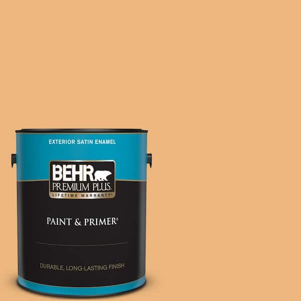 BEHR PREMIUM PLUS 1 gal. #ICC-100 Eastern Amber Satin Enamel Exterior Paint & Primer