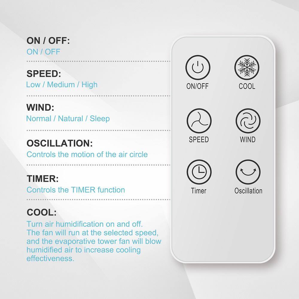 White 43" Bladeless Oscillating Misting Tower Fan with Remote