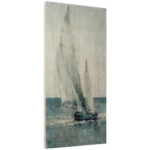 "Grey Seas" Giclee Printed on Hand Finished Ash Wood Sea & Sailboat Diptych Wooden Wall Art