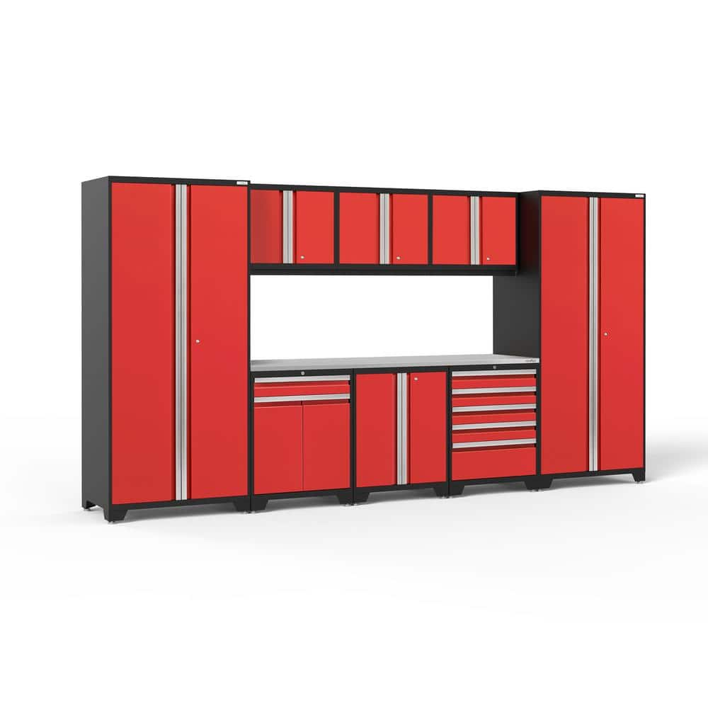 Pro Series 9-Piece 18-Gauge Stainless Steel Garage Storage System in Deep Red (156 in. W x 85 in. H x 24 in. D) -  NewAge Products, 52362