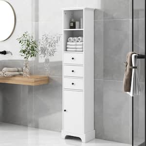 15 in. W x 10 in. D x 68 in. H White MDF Freestanding Linen Cabinet with 3-Drawers and Adjustable Shelf