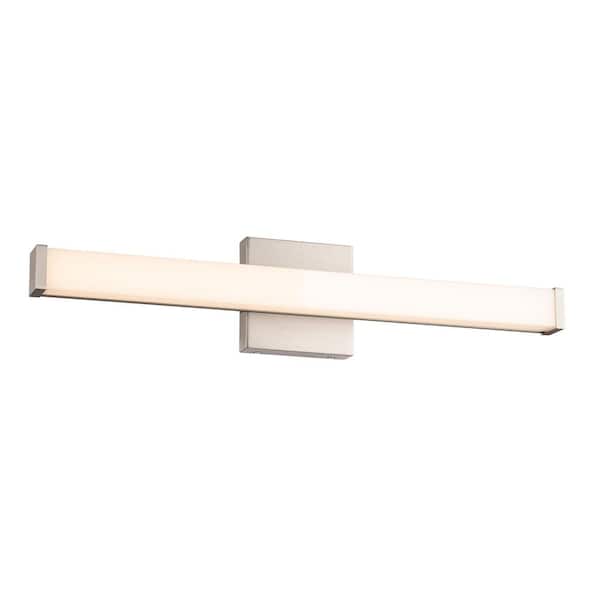 Slim 24 in. 1 Light Selectable 5CCT Brushed Nickel LED Bathroom Vanity and Wall Light Bar with White Acrylic Shade