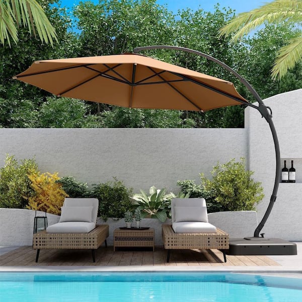 LAUSAINT HOME 10 ft. Aluminum Cantilever Patio Umbrella with Base in Tan