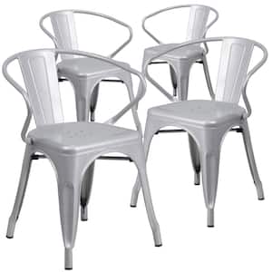 Stackable Metal Outdoor Dining Chair in Silver (Set of 4)