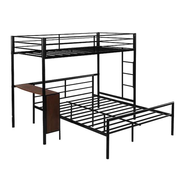 Black Metal Twin Over Full Bunk Bed, Metal Bunk Beds Twin Over Full With Desk