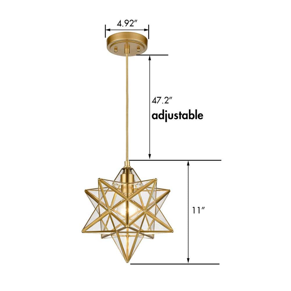 Geometric Gold and Clear Glass Moravian Star Pendant Light