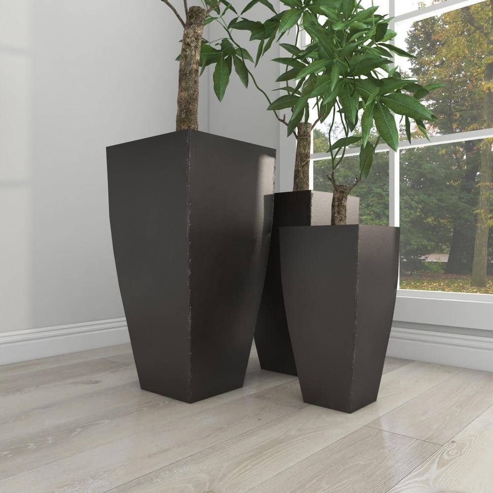 Set of 3 Dark Gray Metal Indoor/Outdoor Planters