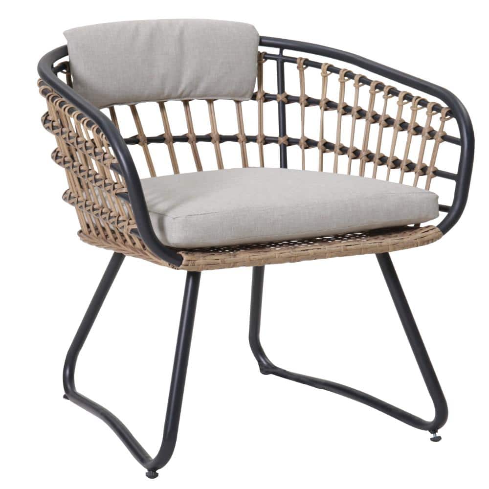Black Outdoor Wicker Dining Chairs Set of 2 with Beige Cushions  for Lawn price history on PriceWatchPro