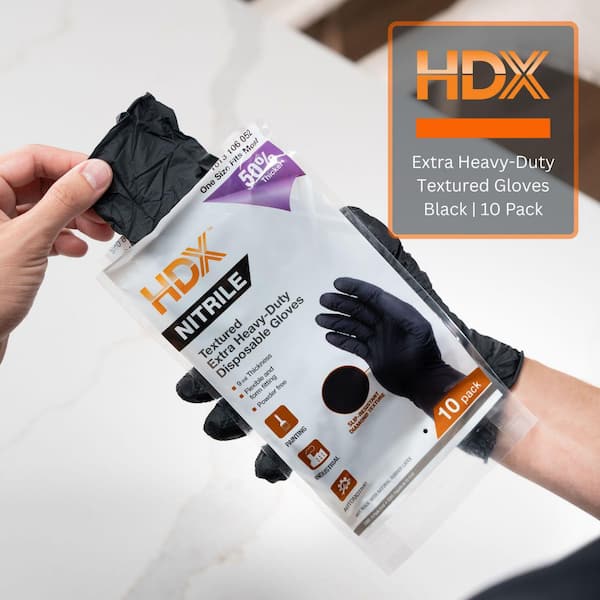 HDX Black Nitrile Disposable Gloves 10-Pack, 8 Mil, Diamond