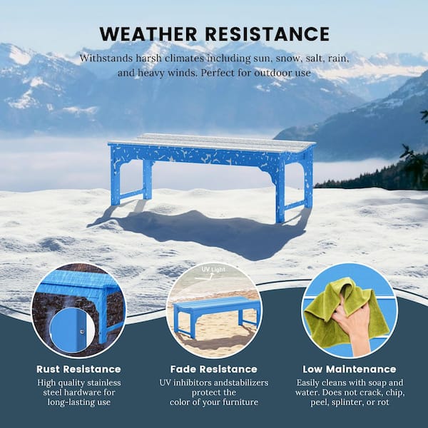 Mason Outdoor Patio All-Weather Fade Resistant HDPE Poly Plastic Backless Garden Bench in Pacific Blue