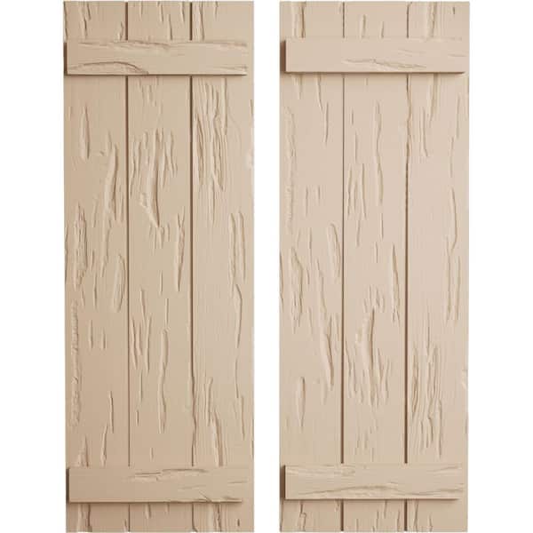 Ekena Millwork 16.5 in. x 52 in. Timberthane Polyurethane 3-Board Joined Board-n-Batten Pecky Cypress Faux Wood Shutters Pair