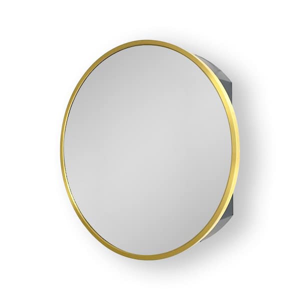 Unbranded Gold 24 in. W x 24 in. H Round Metal Framed Wall Mount Bathroom Vanity Mirror w/ Medicine Cabinet for Bathroom Entrance