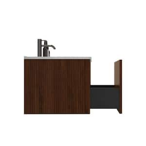 Etna305 30 in. W x 18.30 in. D x 15.6 in. H Single Sink Floating Bath Vanity in Walnut with White Solid Surfer Top