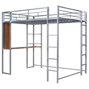 Silver Full Size Metal Loft Bed with 2-Shelves and 1-Desk -