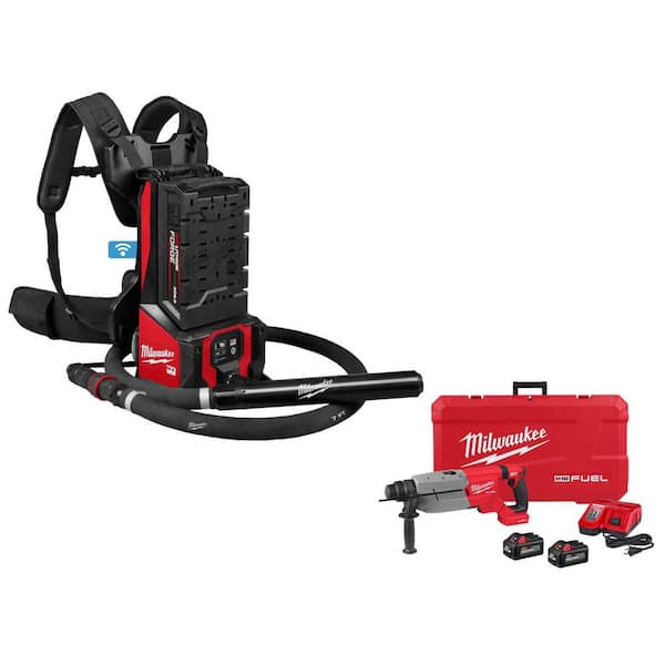 MX FUEL Backpack High Cycle Concrete Vibrator Kit w (2) FORGE 8.0 Batteries,MX Super Charger, 7Ft. Whip,&RotaryHammerKit