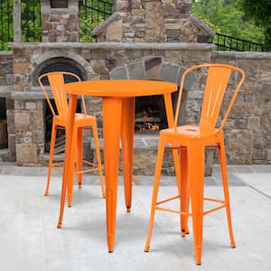 Orange 3-Piece Metal Round Outdoor Bistro Set