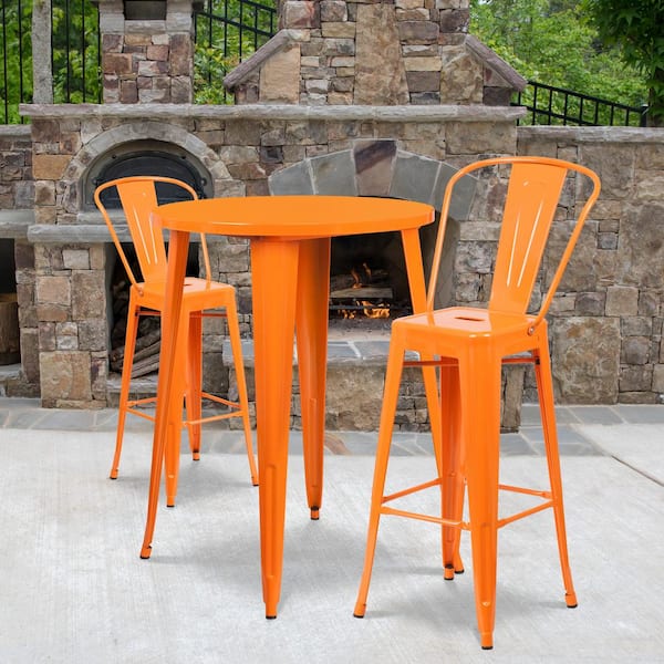 Carnegy Avenue Orange 3-Piece Metal Round Outdoor Bistro Set
