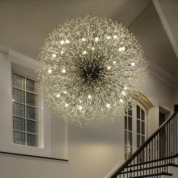 Calzada 59.1 in. 30-Light Chrome Decor Dandelion Firework Chandelier with Bulbs