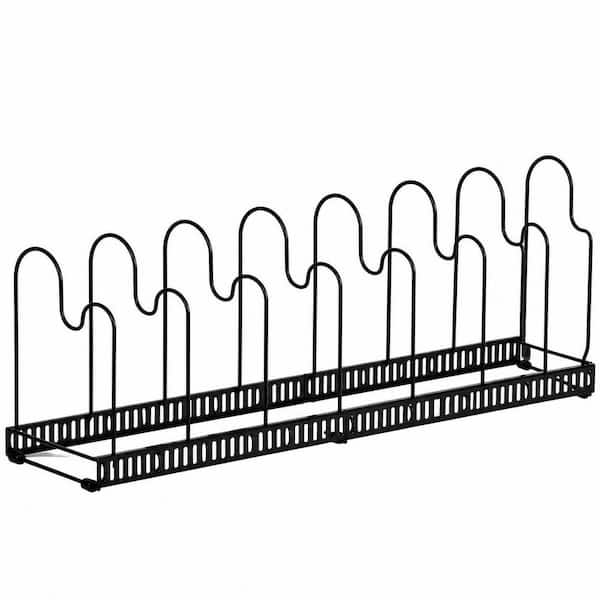 Black Metal Adjustable Pot and Pan Organizer Rack with 10 Dividers for Cabinet Countertop Cookware Storage