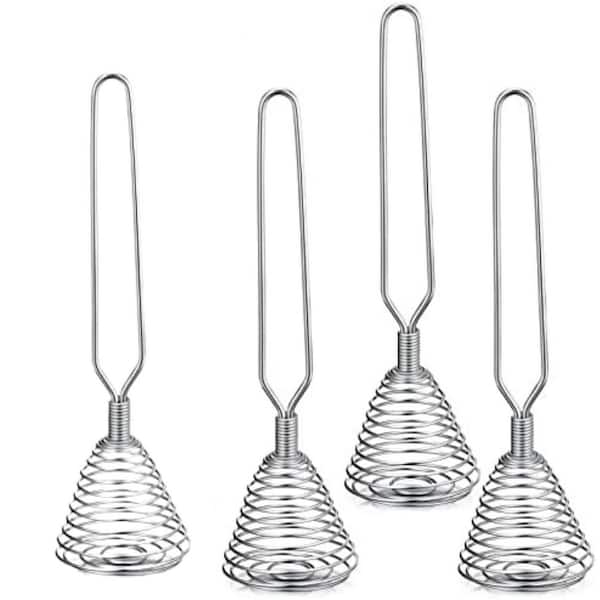 Silver French Style Stainless Steel Spring Coil Egg Beater Whisk Set for Cooking Blending Mixing 4 Pack