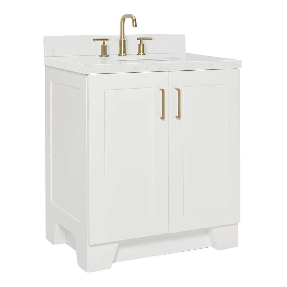 White Freestanding Single Vanity with Carrara Quartz Top
