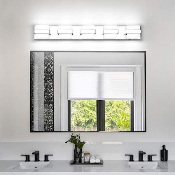 33.86 in. 5-Light Chrome LED Bathroom Vanity Light with 5-CCT Adjustable Switch