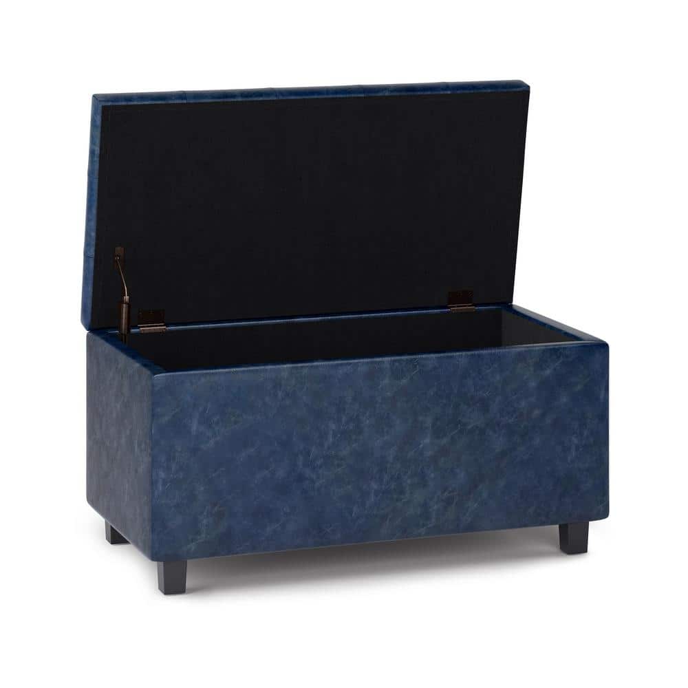 Cosmopolitan Denim Blue Tufted Faux Leather Storage Footstool