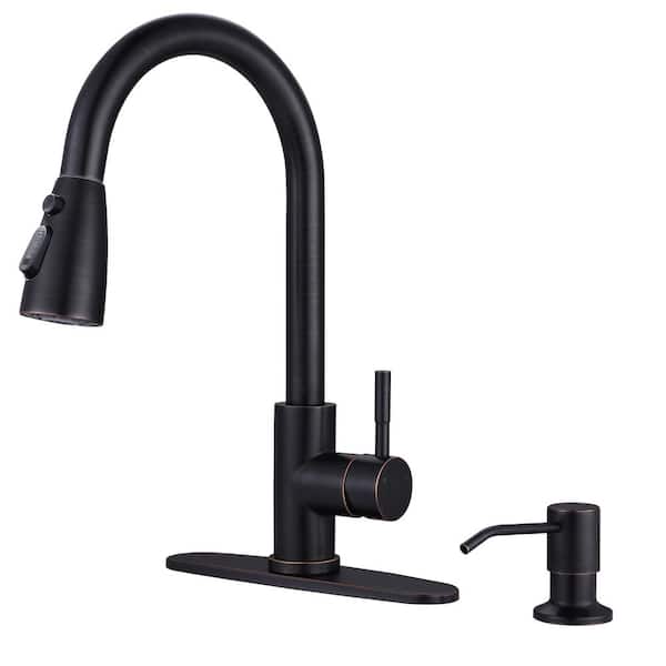 Stainless Steel Single Handle Pull Down Sprayer Kitchen Faucet with 3-Mode Spray, Soap Dispenser in Oil Rubbed Bronze