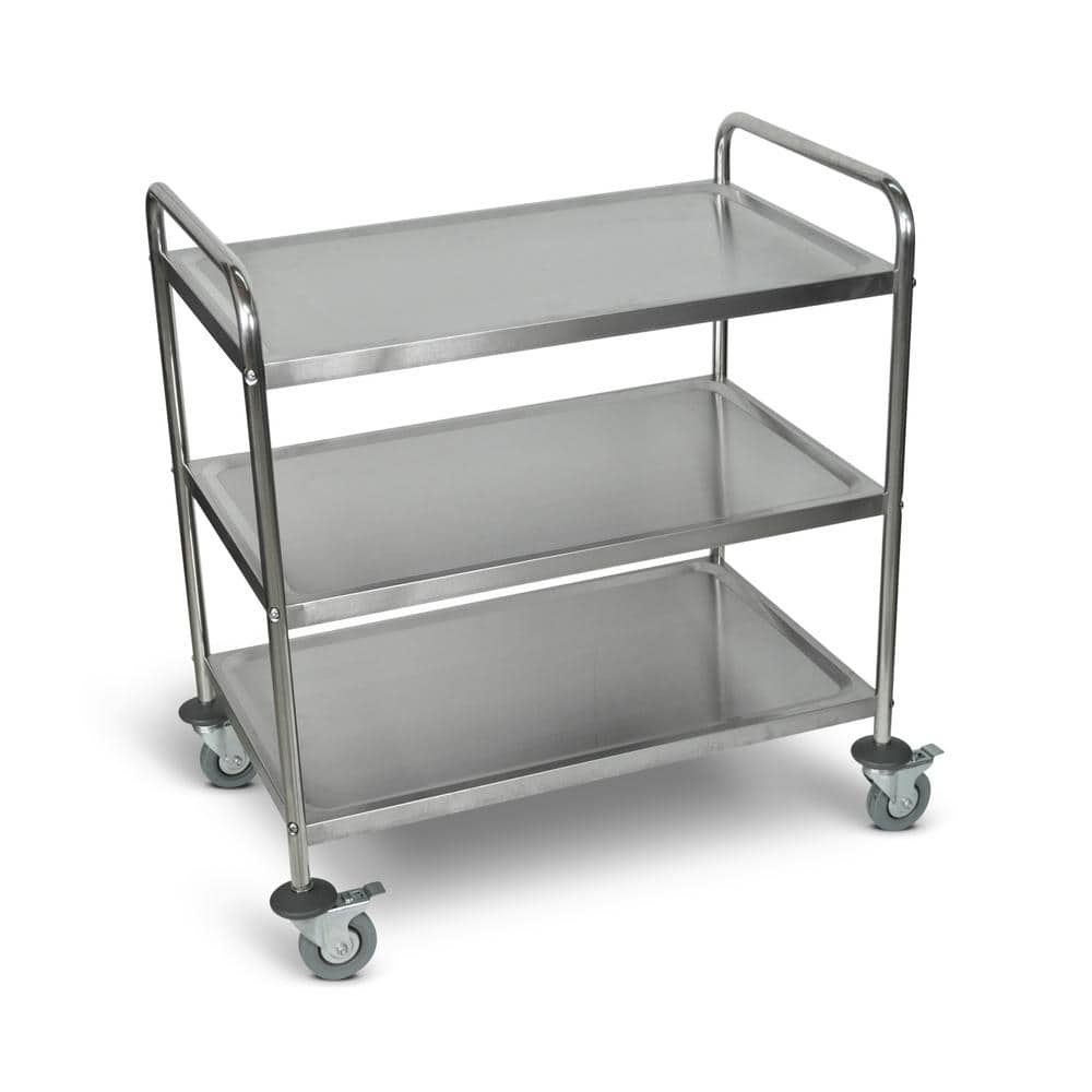 Silver Stainless Steel 3-Shelf Utility Cart with Raised Edges