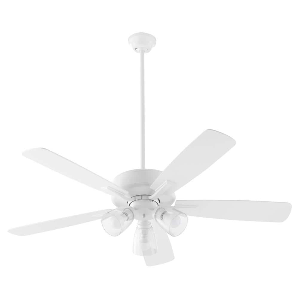 quorum Ovation 52 in. 5 Blade 3Light 9WattMedium Base Clear Seeded Studio White Ceiling Fan
