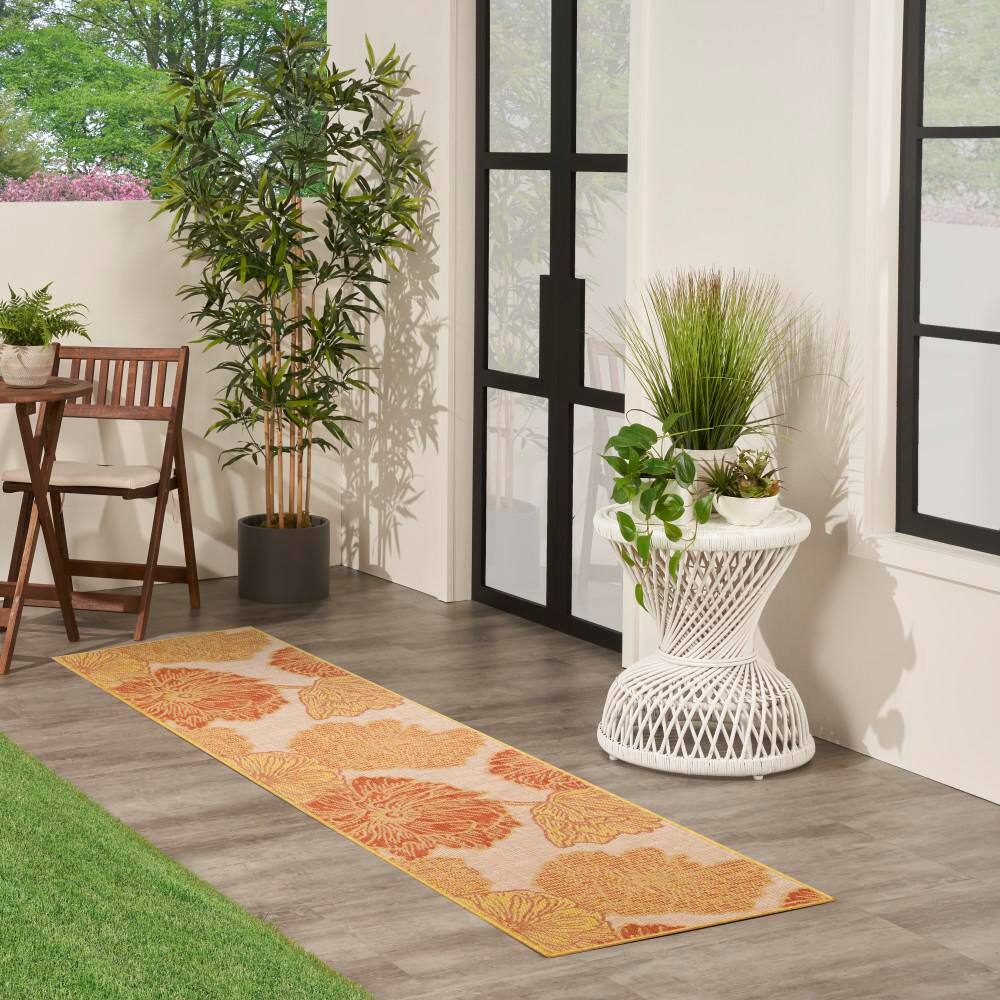 Coral Floral Flatwoven Runner Rug for Indoor/Outdoor Spaces