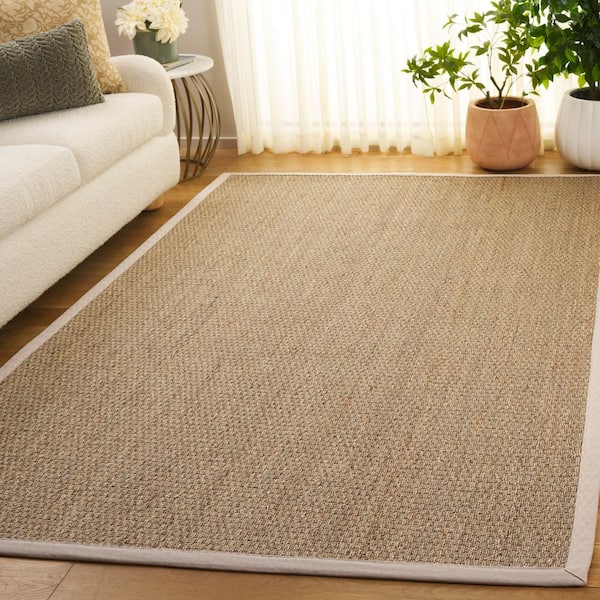 Natural Fiber 9 ft. x 12 ft. Natural/Ivory Abstract Solid Border Area Rug