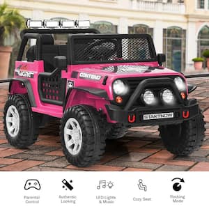 12-Volt Kids Ride-On Truck Remote Control Electric Car with Lights and Music in Pink