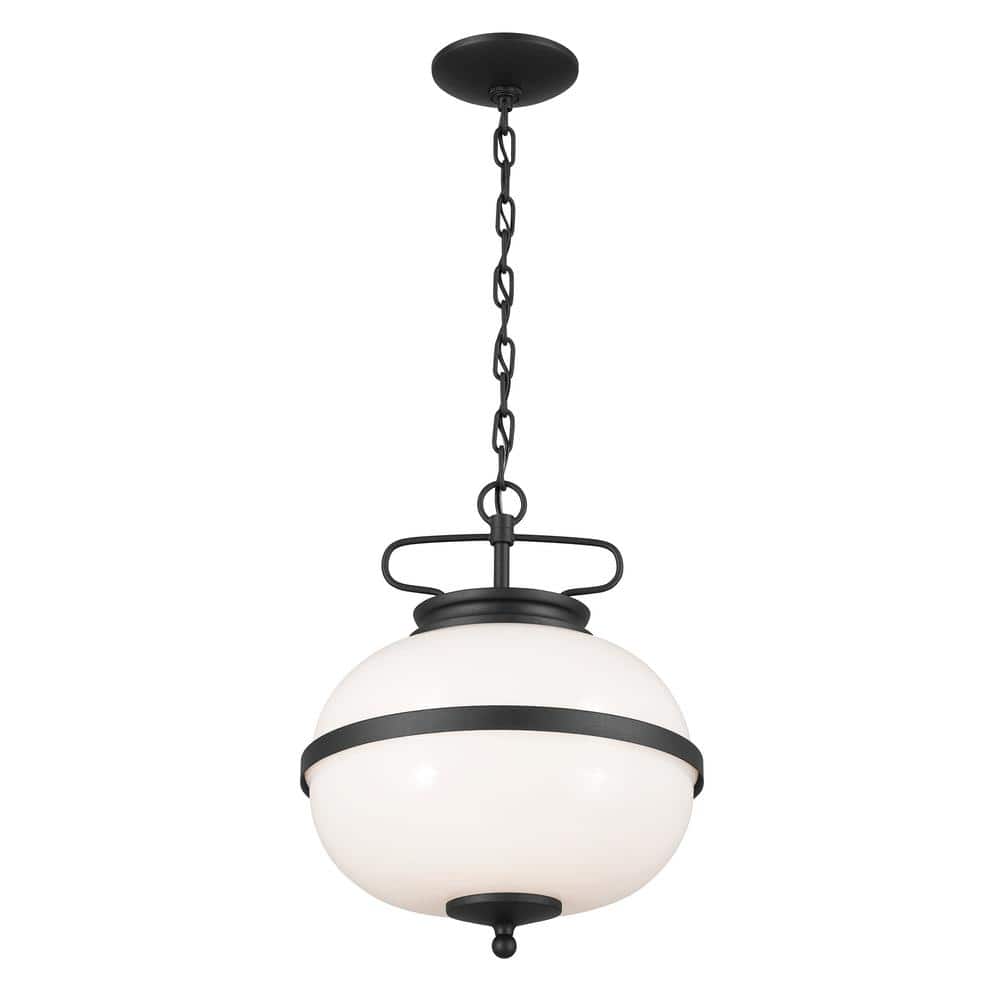Opal Glass and Textured Black 12" Globe Pendant Light