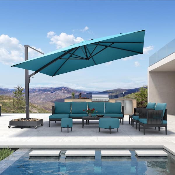 PURPLE LEAF 13 ft. Square Patio Umbrella Aluminum Large Cantilever Umbrella for Garden Deck Backyard Pool in Turquoise Blue
