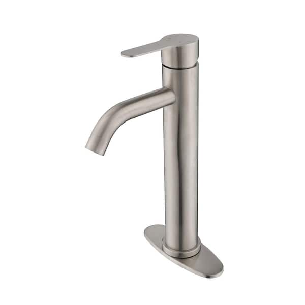 Lukvuzo Round Waterfall Spout Single Handle Single Hole Vanity Bathroom Faucet in Brushed Nickel