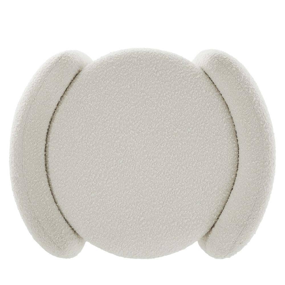 Ivory Boucle Round Upholstered Storage Ottoman
