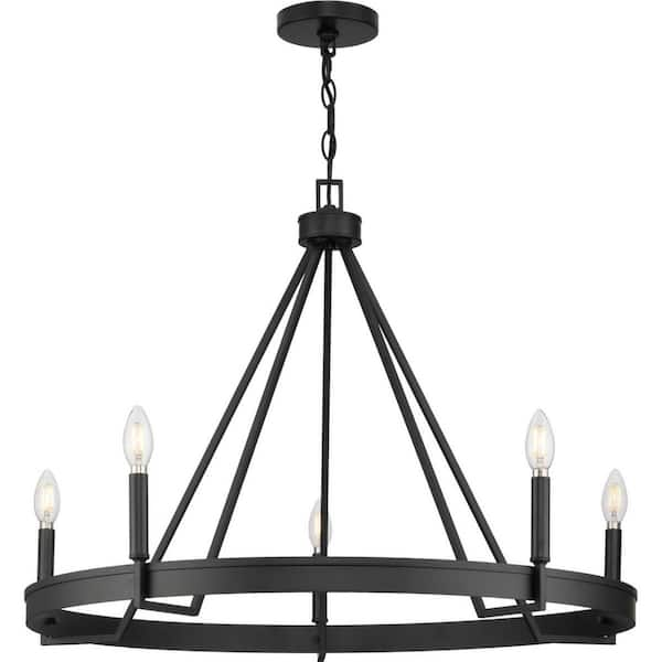 Aleswith Collection 32 in. 5-Light Matte Black Rustic Modern Chandelier for Dining Room, Great Room and amp; Living Room