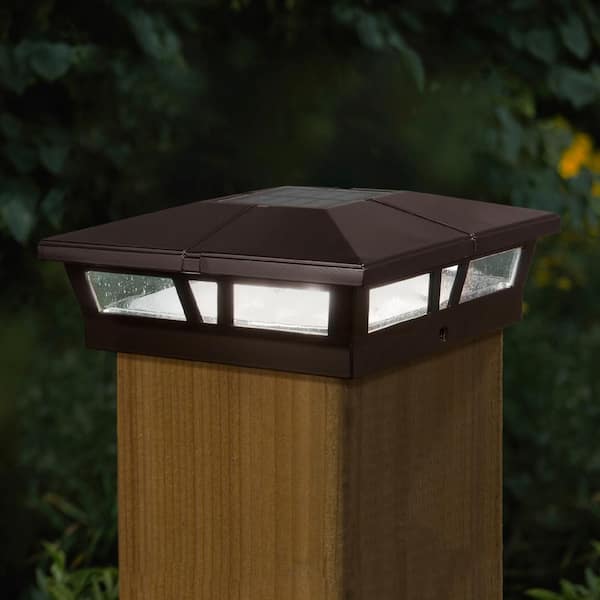 Cambridge Brown Integrated 6 in. x 6 in. Aluminum Cambridge Solar Post Cap (2-Pack)