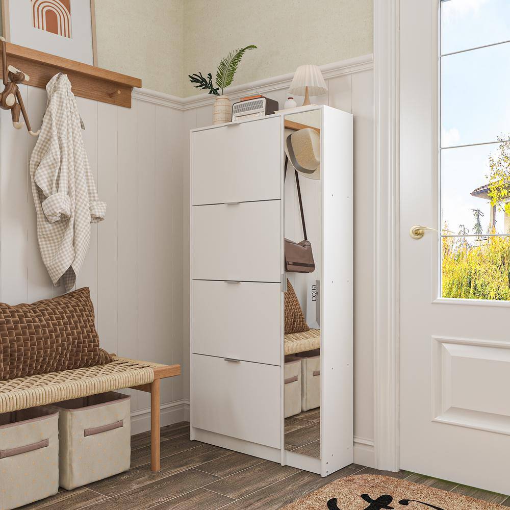 FUFU&GAGA Wood Shoe Storage with Mirrored Door Shoe Organizer