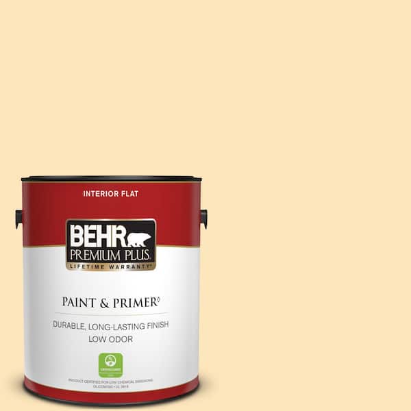 BEHR PREMIUM PLUS 1 gal. #350C-2 Banana Cream Flat Low Odor Interior Paint & Primer