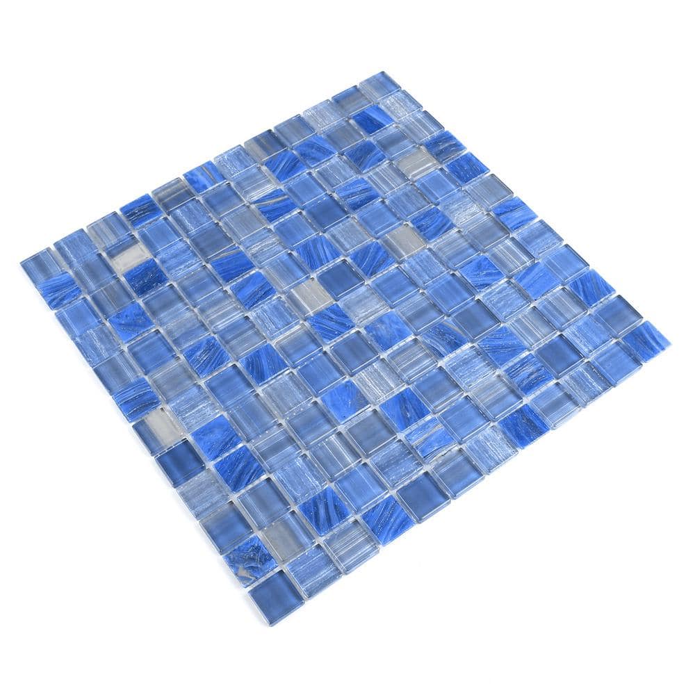 Toluca 12" x 12" Blue Polished Glass Mosaic Tile