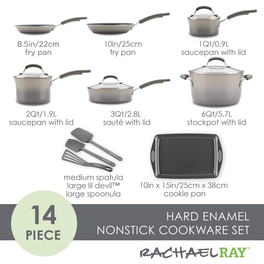 Gray 14-Piece Nonstick Aluminum Cookware Set with Enamel Finish