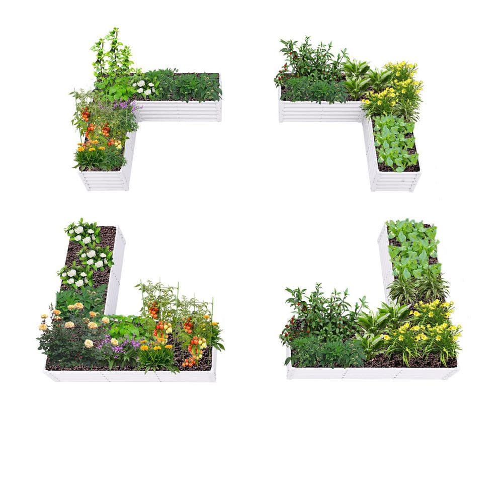 74 in. x 74 in. x 18 in. Antique White L-Shaped Outdoor Metal Raised Garden Bed, Planter Box for Vegetables (4-Pack) price history on PriceWatchPro